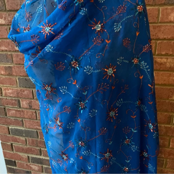 Vintage Sequined Gota Work Embroidered Blue Dupatta Stole Scarf Wrap X-Large - Picture 6 of 8